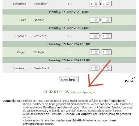 Tipp für nächsten Spieltag abgeben